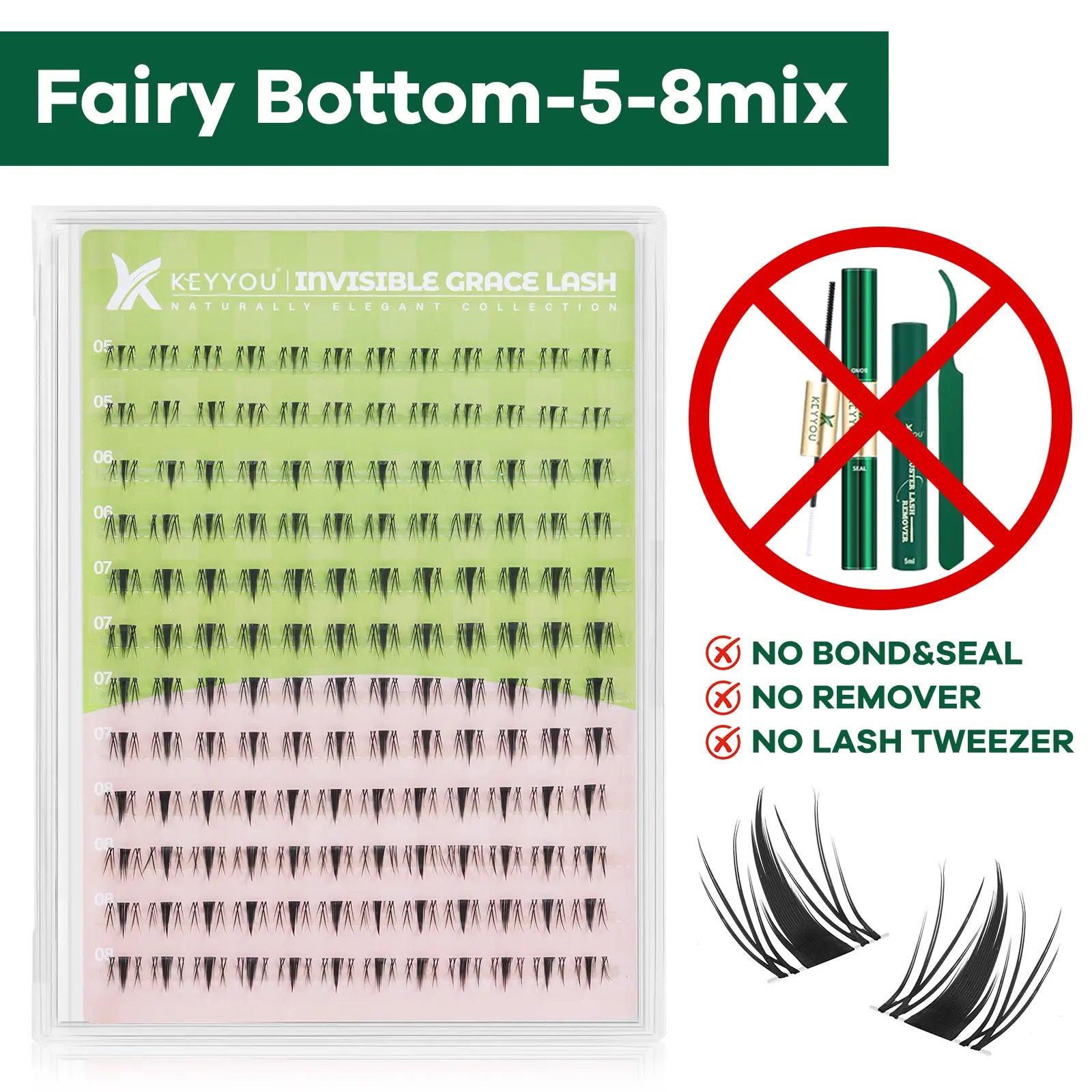 KEYYOU Fairy Chispa Lash Clusters Invisible Band DIY Lashes - Individual Clusters or Full Kit to Customize! -Wet Look Waterproof Eyelash Extension Wispy Manga Kawaii Doll Lashes Feline Lash Look Medusa Lash Handmade Lash #Dealsforyoudays