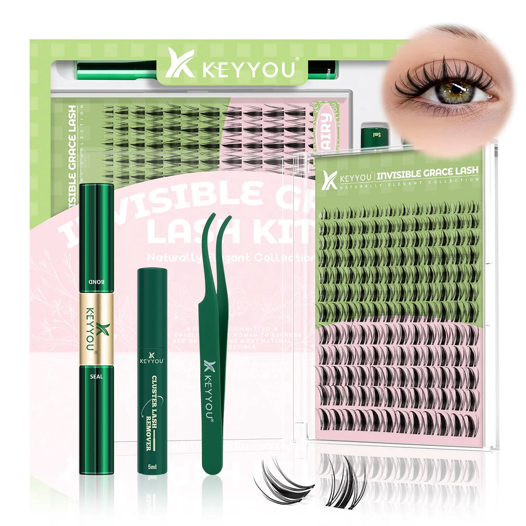 KEYYOU Fairy Chispa Lash Clusters Invisible Band DIY Lashes - Individual Clusters or Full Kit to Customize! -Wet Look Waterproof Eyelash Extension Wispy Manga Kawaii Doll Lashes Feline Lash Look Medusa Lash Handmade Lash #Dealsforyoudays