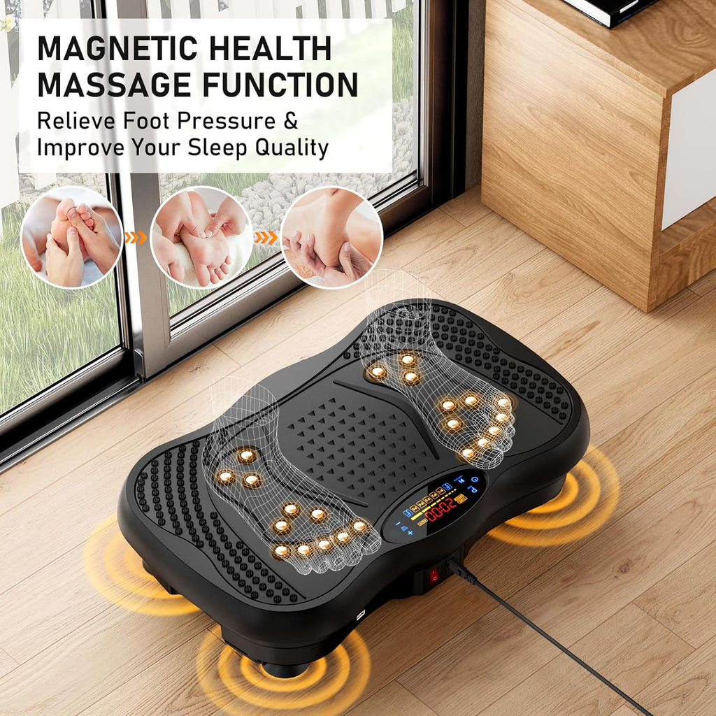 Vibration Plate Exercise Machine, 130 Levels Full Body Workout Vibrating Plate for Lymphatic Drainage Weight Loss, 450 Lbs Capacity Shake Platform with Resistance Bands Bluetooth for Women Men