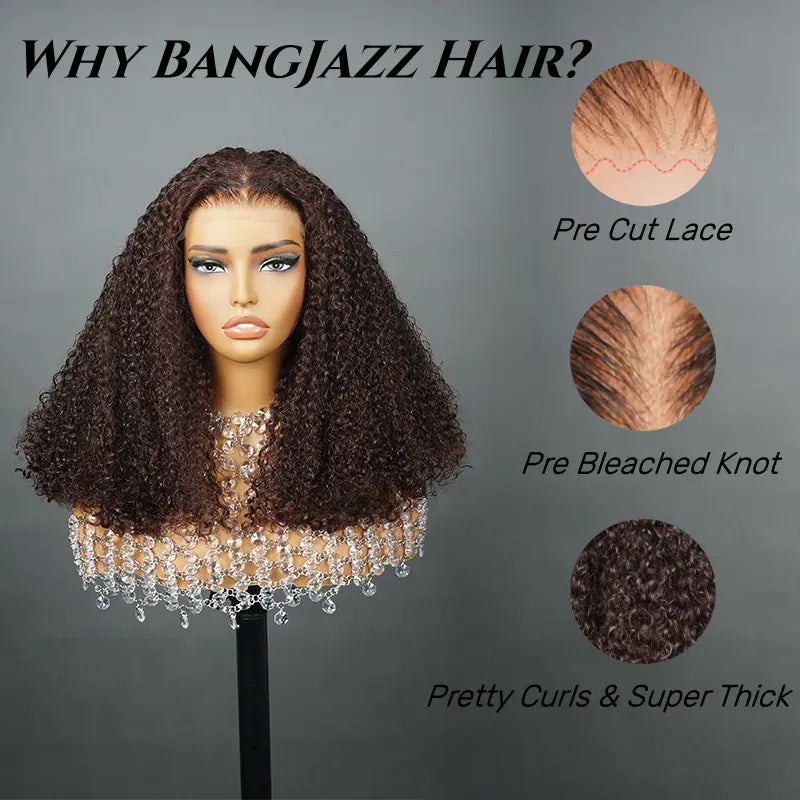【20”Only $87.99】BANGJAZZ Short Kinky Curly Ready to Wear Glueless Wigs Pre Cut Lace Bleached Konts Closure Wigs Human Hair Wig 200% Density Lace Front Wigs Pre Plucked for Women #Summervibes