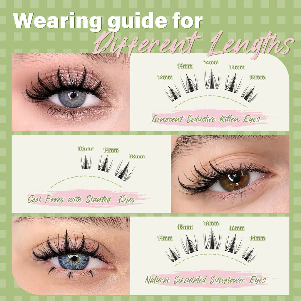 KEYYOU Fairy Chispa Lash Clusters Invisible Band DIY Lashes - Individual Clusters or Full Kit to Customize! -Wet Look Waterproof Eyelash Extension Wispy Manga Kawaii Doll Lashes Feline Lash Look Medusa Lash Handmade Lash #Dealsforyoudays