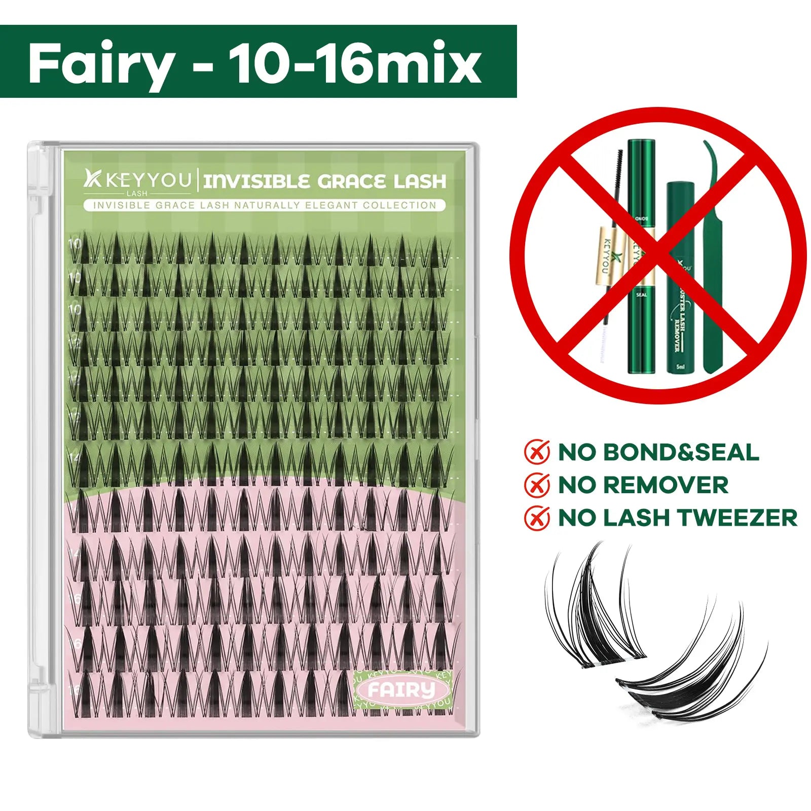 KEYYOU Fairy Chispa Lash Clusters Invisible Band DIY Lashes - Individual Clusters or Full Kit to Customize! -Wet Look Waterproof Eyelash Extension Wispy Manga Kawaii Doll Lashes Feline Lash Look Medusa Lash Handmade Lash #Dealsforyoudays