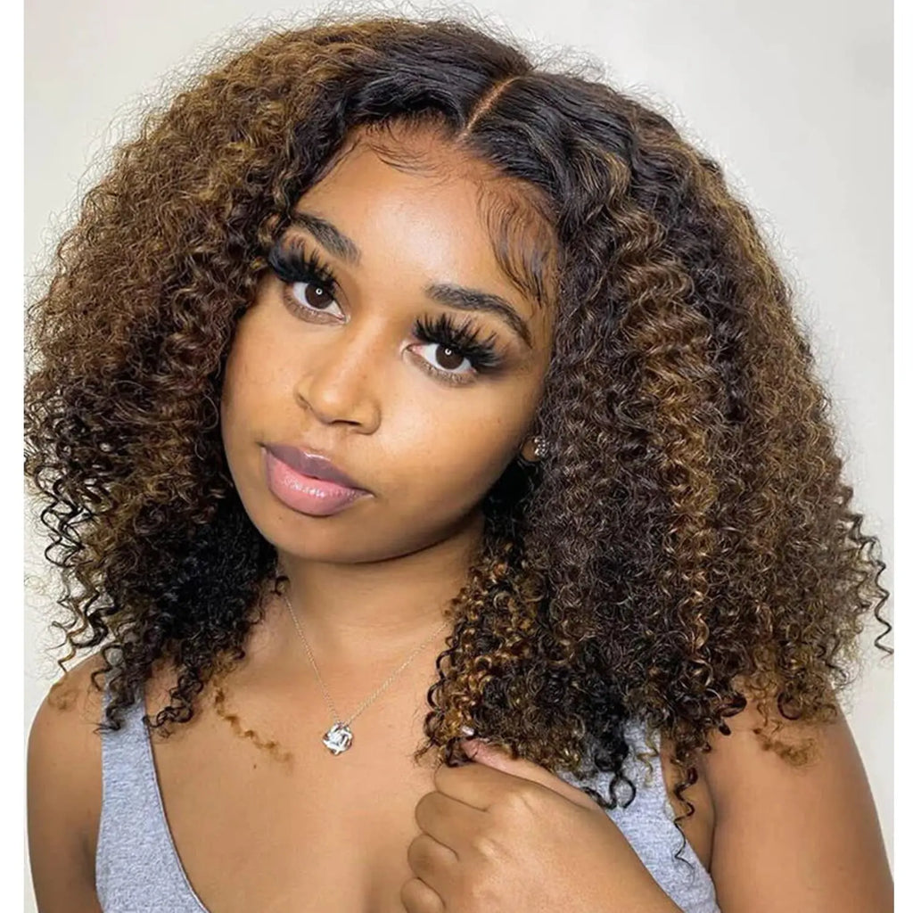 【20”Only $87.99】BANGJAZZ Short Kinky Curly Ready to Wear Glueless Wigs Pre Cut Lace Bleached Konts Closure Wigs Human Hair Wig 200% Density Lace Front Wigs Pre Plucked for Women #Summervibes