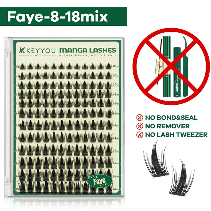 KEYYOU Fairy Chispa Lash Clusters Invisible Band DIY Lashes - Individual Clusters or Full Kit to Customize! -Wet Look Waterproof Eyelash Extension Wispy Manga Kawaii Doll Lashes Feline Lash Look Medusa Lash Handmade Lash #Dealsforyoudays
