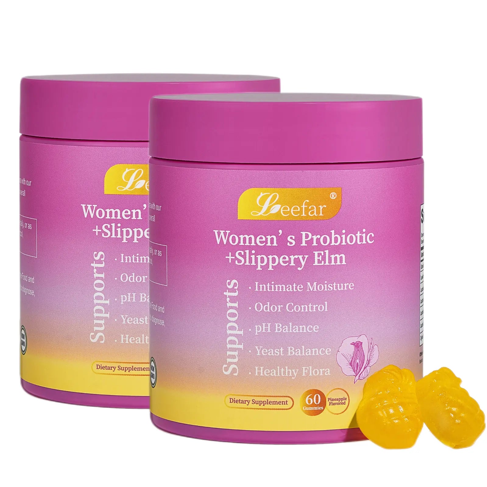 LEEFAR Her Juicy Feminine Probiotics Gummies- All in One Solution with Slippery Elm and Prebiotics&Lactobacillus Probiotic Blend for Women'S Ph Balance and Dryness - Hawaiian Pineapple Gummies 60 Counts Women'S Probiotics