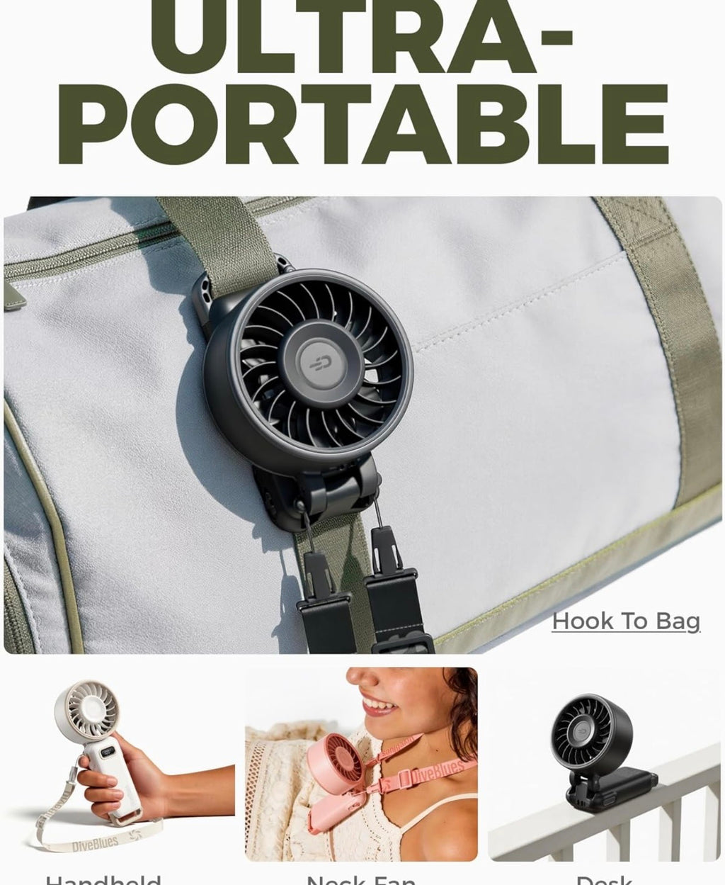 Portable Turbo Fan, 100 Speed Handheld Fan with Strong Airflow, Foldable 4 in 1 Personal Fan for Neck, Desk & Travel, USB-C Rechargeable, Lightweight for Summer, Concerts & Outdoor Use