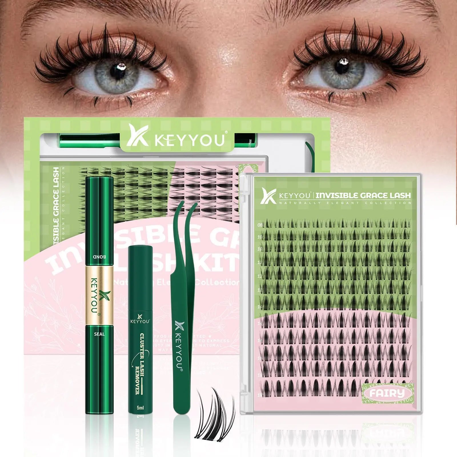KEYYOU Fairy Chispa Lash Clusters Invisible Band DIY Lashes - Individual Clusters or Full Kit to Customize! -Wet Look Waterproof Eyelash Extension Wispy Manga Kawaii Doll Lashes Feline Lash Look Medusa Lash Handmade Lash #Dealsforyoudays