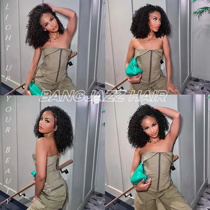 【20”Only $87.99】BANGJAZZ Short Kinky Curly Ready to Wear Glueless Wigs Pre Cut Lace Bleached Konts Closure Wigs Human Hair Wig 200% Density Lace Front Wigs Pre Plucked for Women #Summervibes