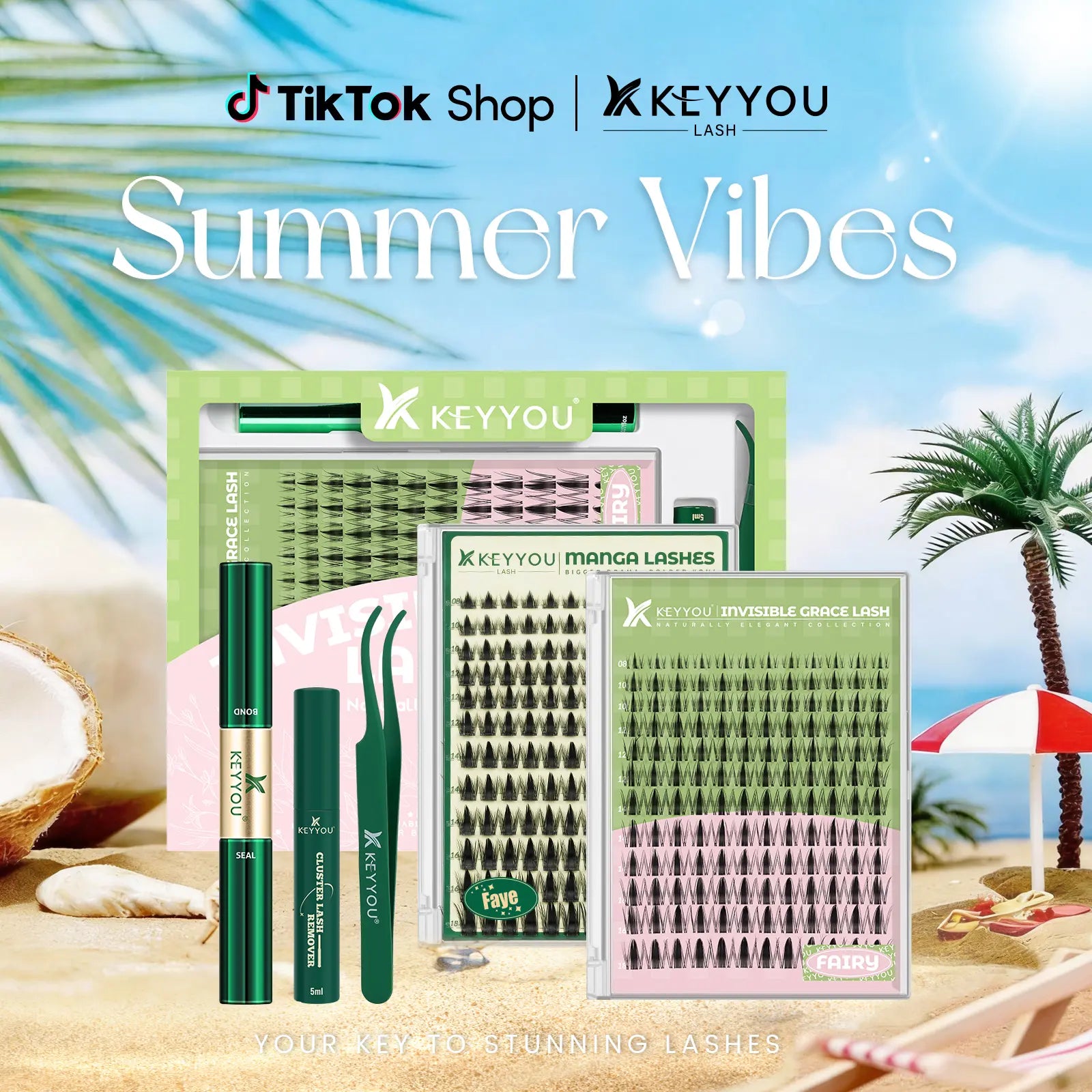 KEYYOU Fairy Chispa Lash Clusters Invisible Band DIY Lashes - Individual Clusters or Full Kit to Customize! -Wet Look Waterproof Eyelash Extension Wispy Manga Kawaii Doll Lashes Feline Lash Look Medusa Lash Handmade Lash #Dealsforyoudays